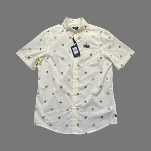 Chaps Yellow Patterned Button Collar Easy Care Lemon Drop Size M NWT